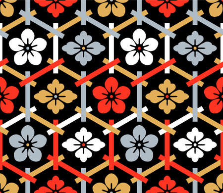 Japanese Cherry Blossom Hexagon Vector Seamless Pattern