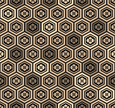 Japanese Floral Hexagon Mosaic Vector Seamless Patternのイラスト素材