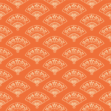 Japanese Flower Handy Fan Vector Seamless Patternのイラスト素材