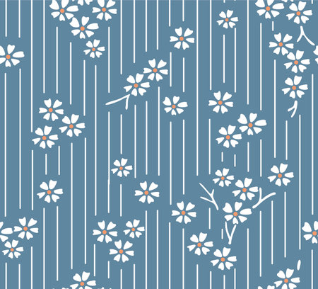 Japanese Flower Branch Vector Seamless Patternのイラスト素材