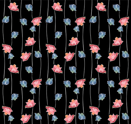 Japanese Flower Curl Line Vector Seamless Patternのイラスト素材