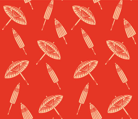 Japanese Vintage Umbrella Vector Seamless Patternのイラスト素材