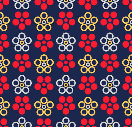 Japanese Cute Circle Flower Vector Seamless Patternのイラスト素材