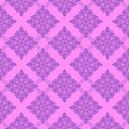 Thai Lotus Square Diamond Art Vector Seamless Patternのイラスト素材