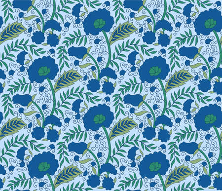 Japanese Curl Flower Bouquet Motif Vector Seamless Pattern