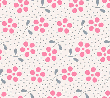 Japanese Cute Pink Flower Vector Seamless Patternのイラスト素材