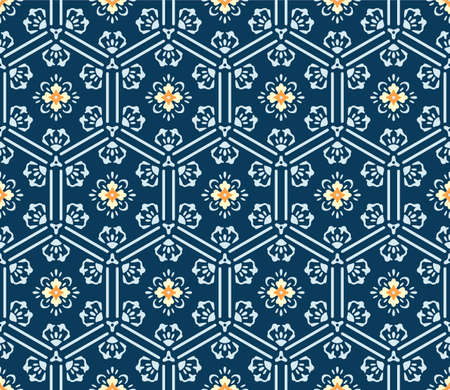Japanese Hexagon Flower Art Vector Seamless Pattern