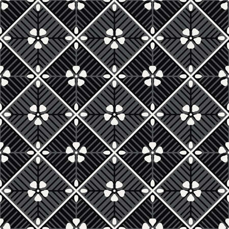 Japanese Diamond Square Flower Tile Vector Seamless Patternのイラスト素材