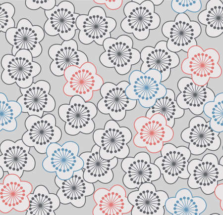 Japanese Cute Round Flower Vector Seamless Pattern