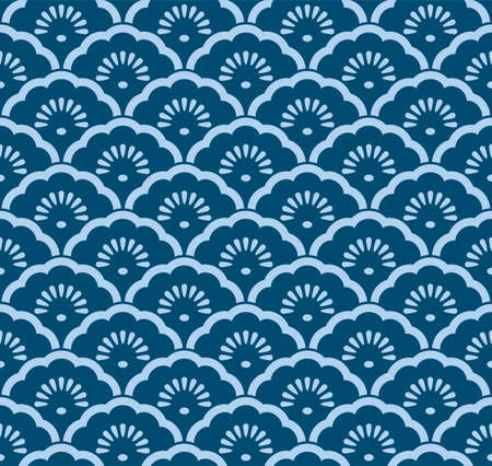 Japanese Flower Fan Wave Vector Seamless Patternのイラスト素材