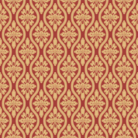 Japanese Flower Wavy Curl Line Vector Seamless Patternのイラスト素材