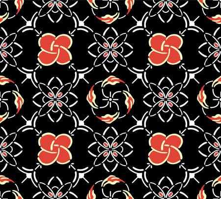 Japanese Luxury Flower Motif Vector Seamless Patternのイラスト素材