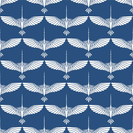 Japanese Crane Bird Flying Vector Seamless Patternのイラスト素材