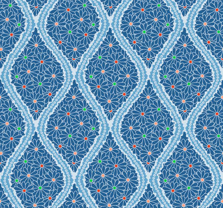 Japanese Flower Curl Zigzag Diamond Vector Seamless Patternのイラスト素材