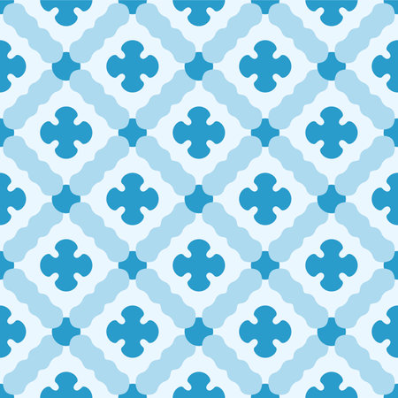 Japanese Blue Flower Motif Diamond Vector Seamless Patternのイラスト素材