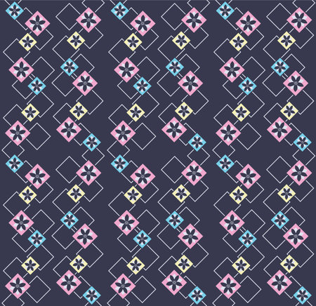 Japanese Flower Diamond Square Vector Seamless Patternのイラスト素材