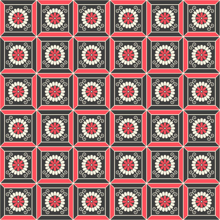 Japanese Flower Square Mosaic Vector Seamless Patternのイラスト素材