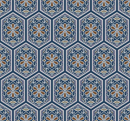 Japanese Flower Hexagon Crest Vector Seamless Pattern