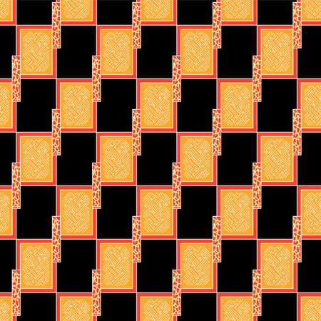 Japanese Sacred Orange Checkered Vector Seamless Patternのイラスト素材