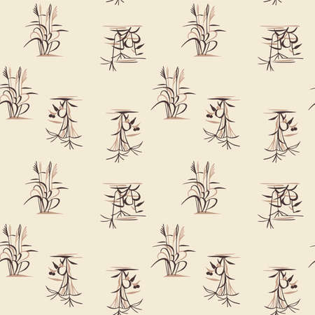 Japanese Flower Grass Vector Seamless Patternのイラスト素材