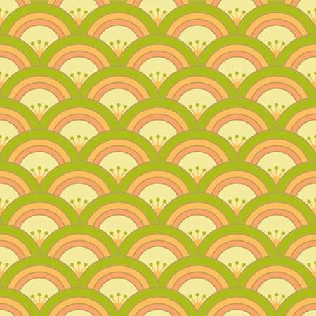 Japanese Classic Circle Flower Wave Vector Seamless Patternのイラスト素材