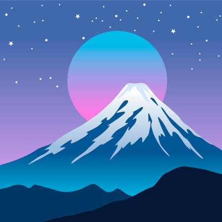 Japanese Mount Fuji in the Nightのイラスト素材