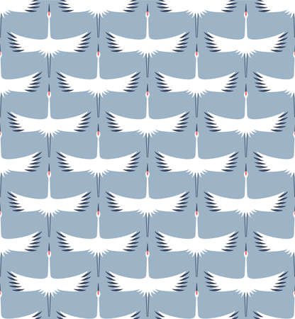 Japanese Flying Crane Bird Motif Vector Seamless Patternのイラスト素材
