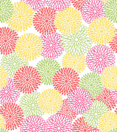Japanese Colorful Chrysanthemum Vector Seamless Patternのイラスト素材