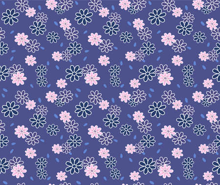 Japanese Cute Flower Fall Vector Seamless Pattern