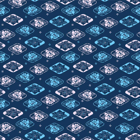 Japanese Flower Motif Diamond Vector Seamless Pattern