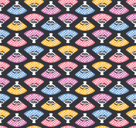 Japanese Pretty Hand Fan Vector Seamless Patternのイラスト素材