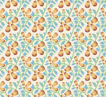 Japanese Round Flower Vine Vector Seamless Patternのイラスト素材