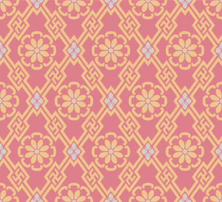 Japanese Luxury Flower Diamond Motif Vector Seamless Patternのイラスト素材