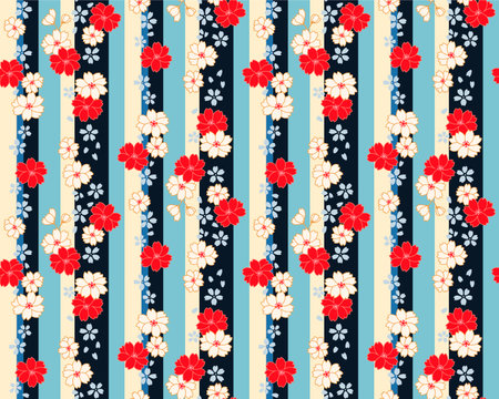 Japanese Flower Stripe Vector Seamless Patternのイラスト素材