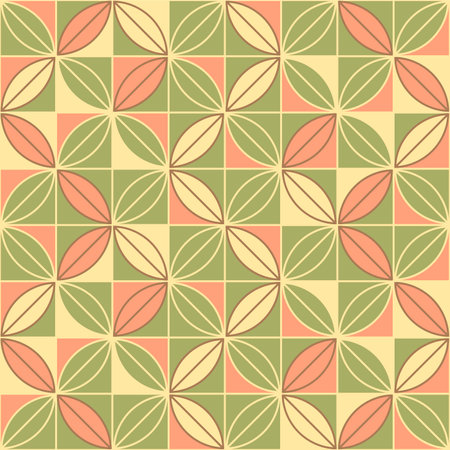 Japanese Leaf Square Checkered Vector Seamless Patternのイラスト素材
