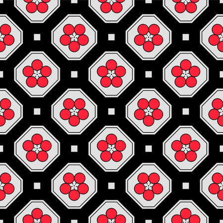 Japanese Circle Flower Octagon Vector Seamless Patternのイラスト素材