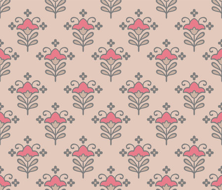 Japanese Pretty Flower Motif Vector Seamless Patternのイラスト素材