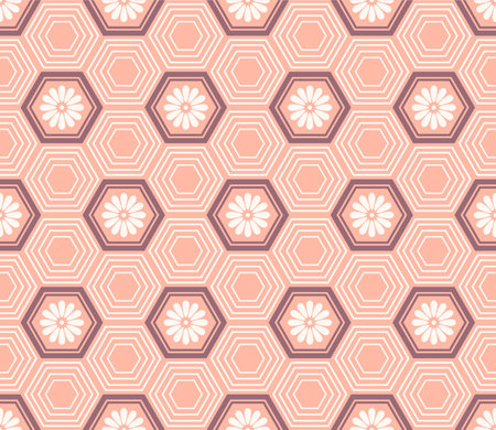 Japanese Flower Hexagon Line Vector Seamless Patternのイラスト素材