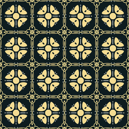Japanese Luxury Square Curl Flower Vector Seamless Patternのイラスト素材