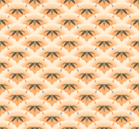 Japanese Flower Leaf Fan Vector Seamless Patternのイラスト素材