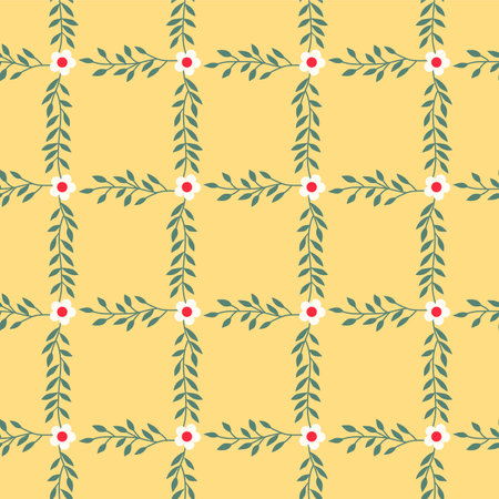 Japanese Flower Vine Square Net Vector Seamless Patternのイラスト素材