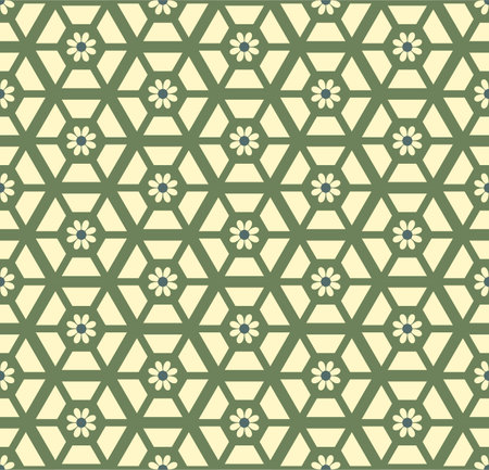 Japanese Flower Hexagon Mosiac Vector Seamless Patternのイラスト素材