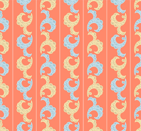 Japanese Luxury Curl Leaf Stripe Vector Seamless Patternのイラスト素材