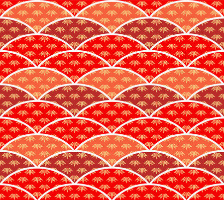 Japanese Bamboo Leaf Fan Wave Vector Seamless Patternのイラスト素材