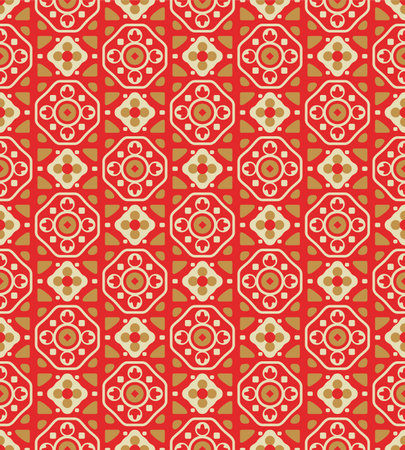 Japanese Circle Flower Motif Vector Seamless Patternのイラスト素材