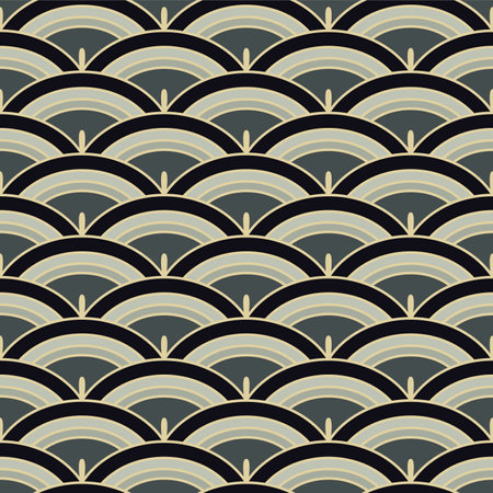 Japanese Classic Circle Wave Vector Seamless Patternのイラスト素材