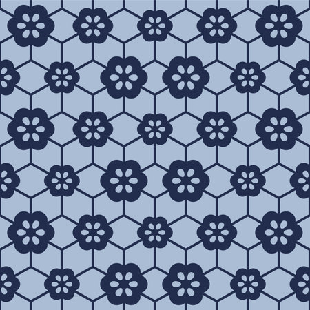 Japanese Hexagon Net Flower Vector Seamless Patternのイラスト素材