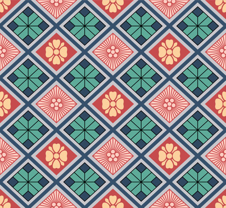 Japanese Flower Motif Diamond Vector Seamless Patternのイラスト素材