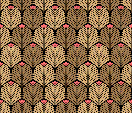 Japanese Tropical Flower Fan Vector Seamless Patternのイラスト素材