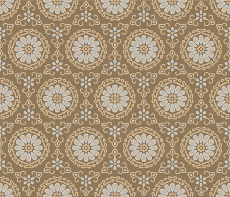 Japanese Circle Flower Motif Vector Seamless Patternのイラスト素材